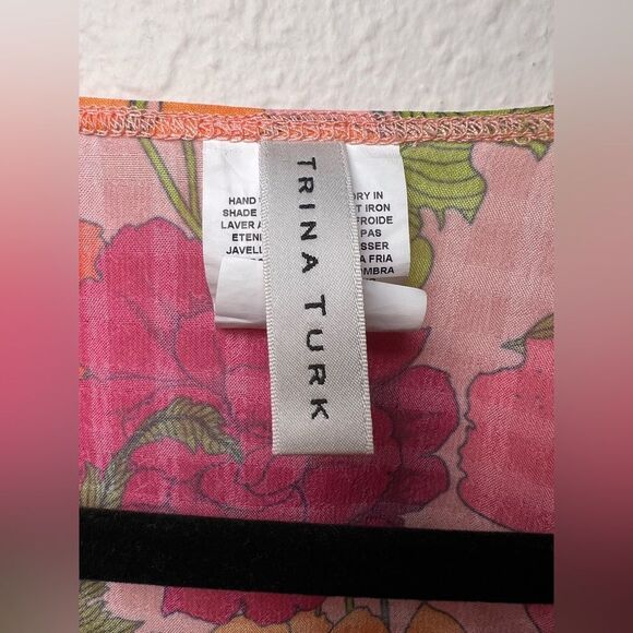 Trina Turk Vibrant Pink and Orange Floral Blouse - Picture 2 of 5